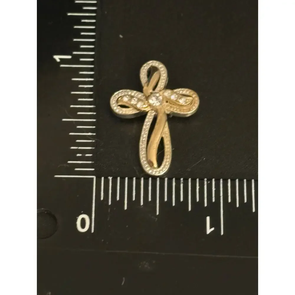 Vintage Two Tone Rhinestone Cross Pendant